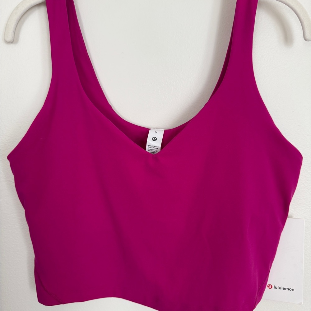 Lululemon Hot Pink V Neck Cropped Tank Size 14 NWT Built in Bra